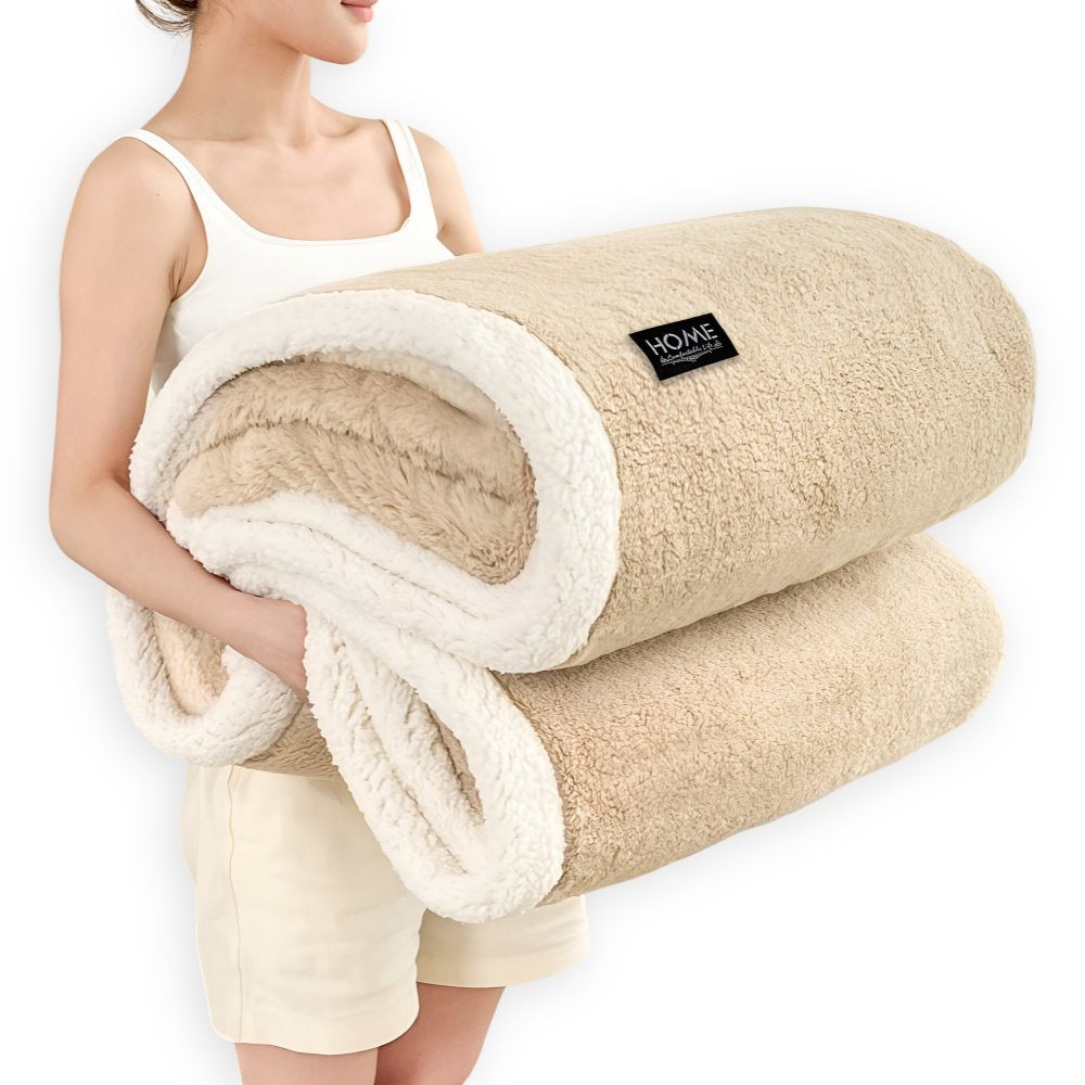 Plüsch Doppel Schicht Faux Schafsfell Kusheldecke - Weiche und Warme Grau & Weiße Streifen Decke