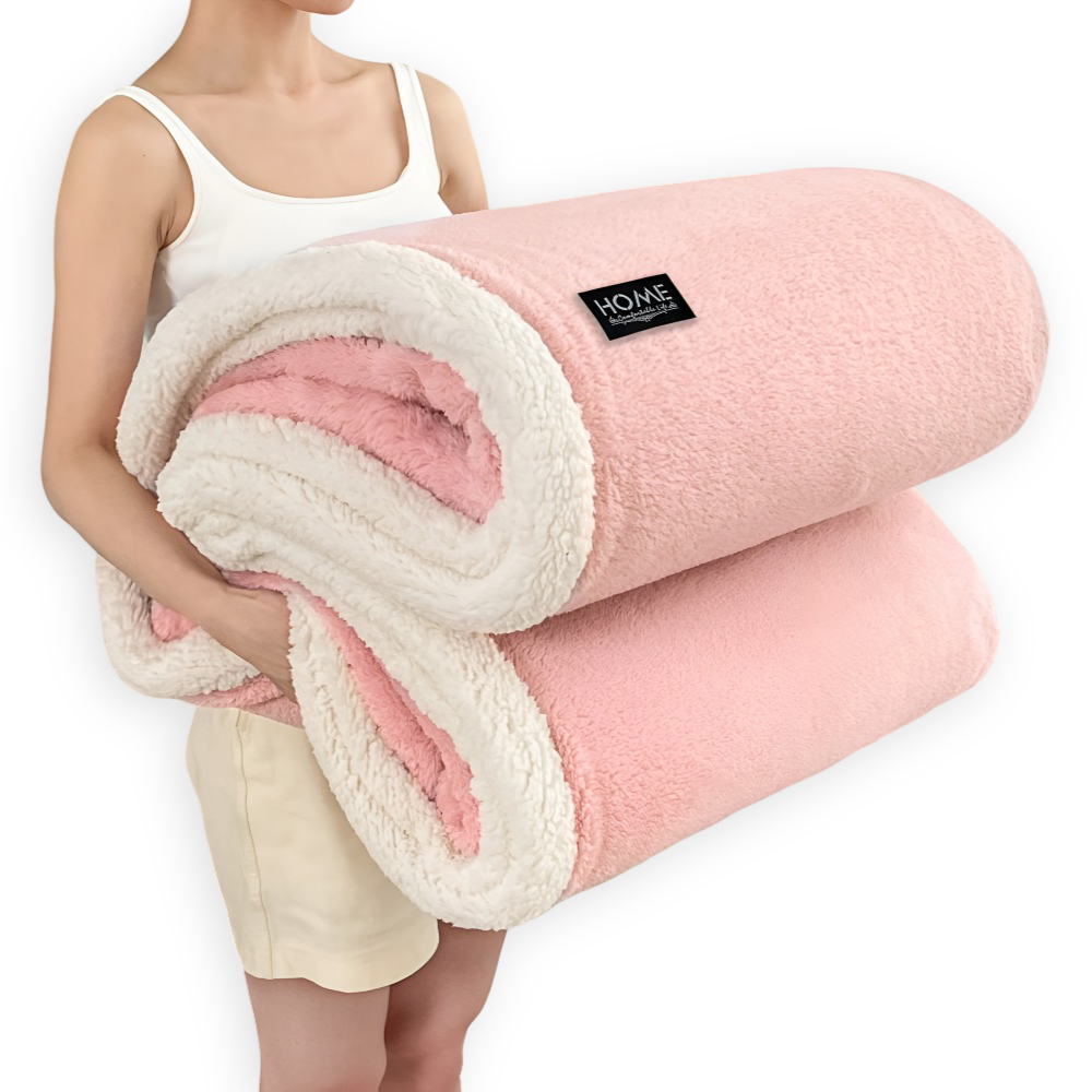 Plüsch Doppel Schicht Faux Schafsfell Kusheldecke - Weiche und Warme Grau & Weiße Streifen Decke