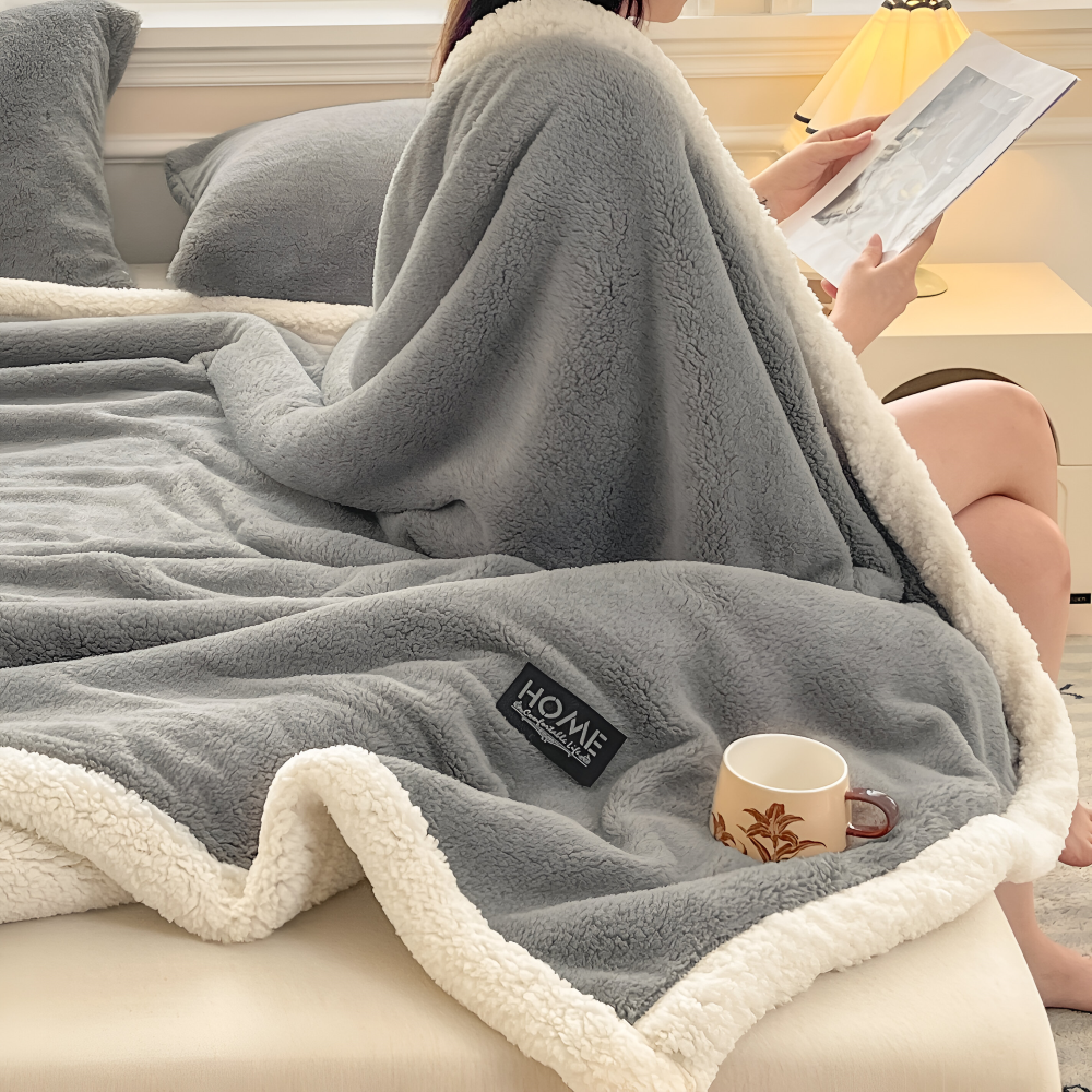 Plüsch Doppel Schicht Faux Schafsfell Kusheldecke - Weiche und Warme Grau & Weiße Streifen Decke