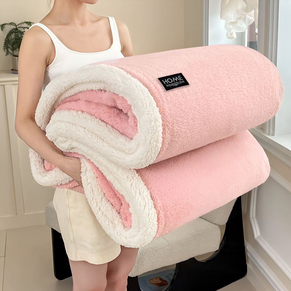 Plüsch Doppel Schicht Faux Schafsfell Kusheldecke - Weiche und Warme Grau & Weiße Streifen Decke