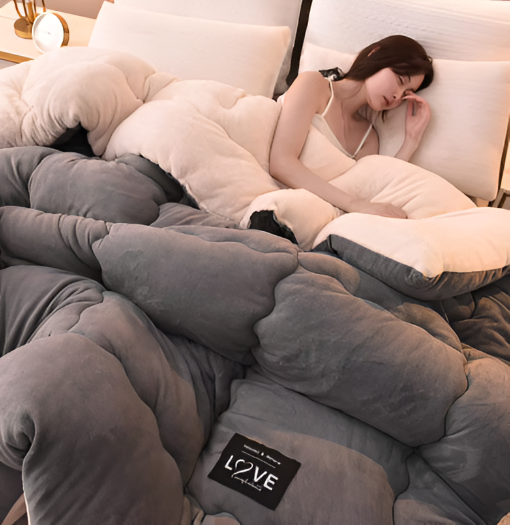 PlushFluff Bettbezug - Weiche dicke Winter Wolle Stoff Bettdecke