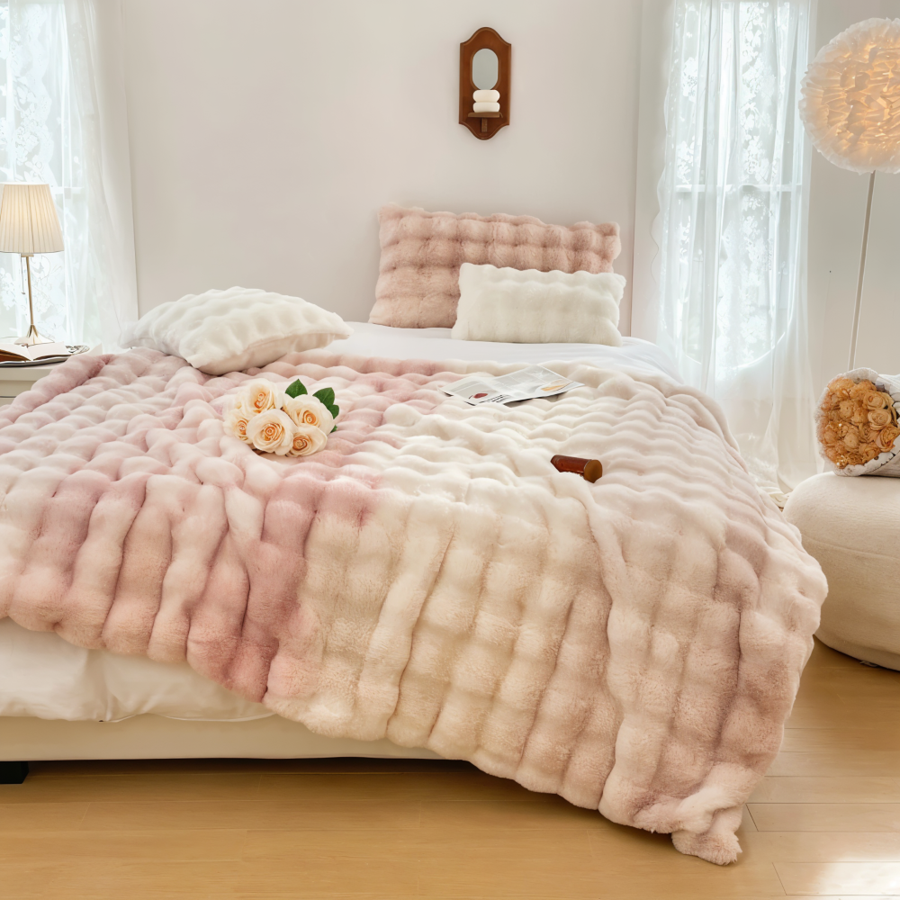 PlushHue Plaid - Weiche Kunstpelz Fleecedecke - Gradient Thick Heated Blanket