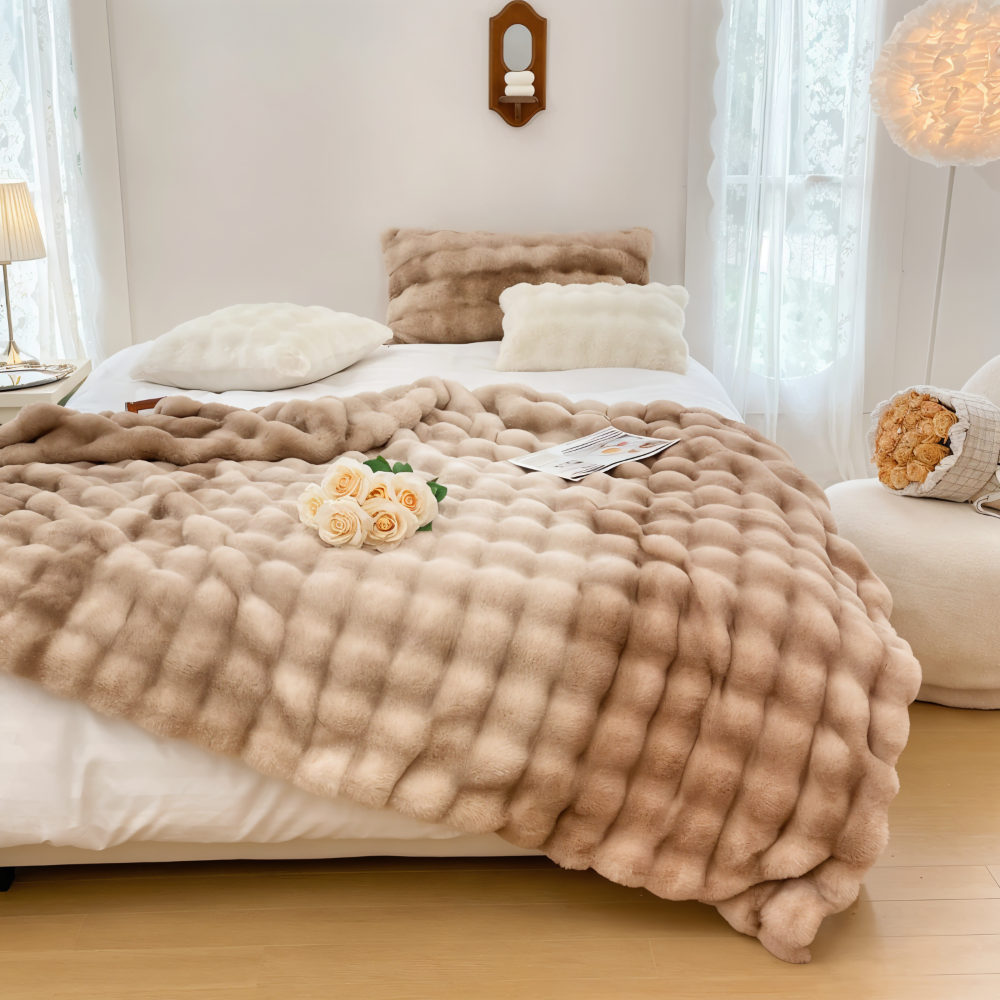 PlushHue Plaid - Weiche Kunstpelz Fleecedecke - Gradient Thick Heated Blanket