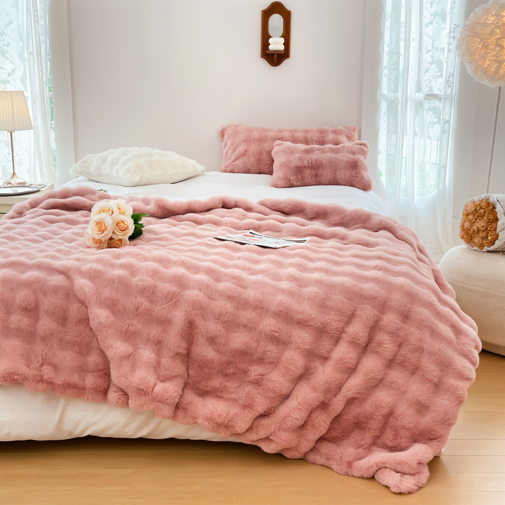 PlushHue Plaid - Weiche Kunstpelz Fleecedecke - Gradient Thick Heated Blanket
