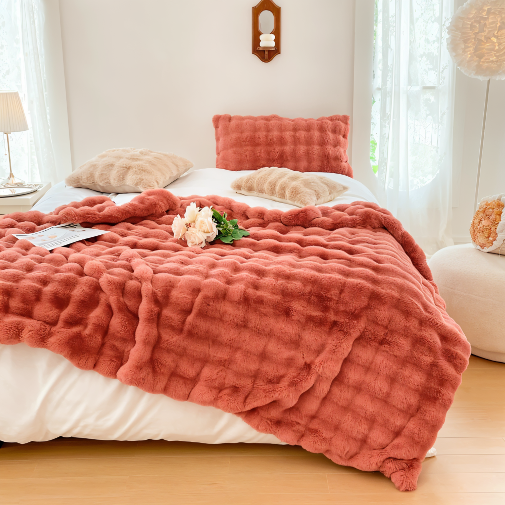 PlushHue Plaid - Weiche Kunstpelz Fleecedecke - Gradient Thick Heated Blanket