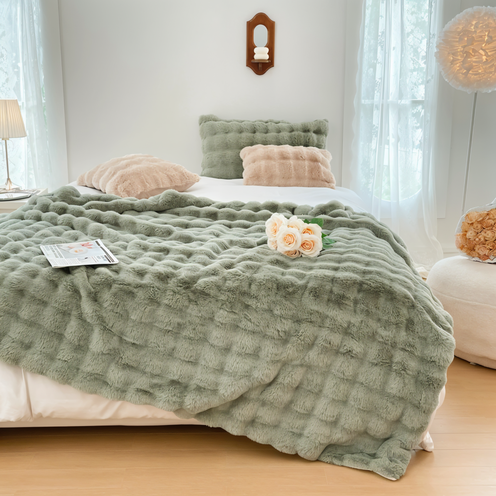 PlushHue Plaid - Weiche Kunstpelz Fleecedecke - Gradient Thick Heated Blanket