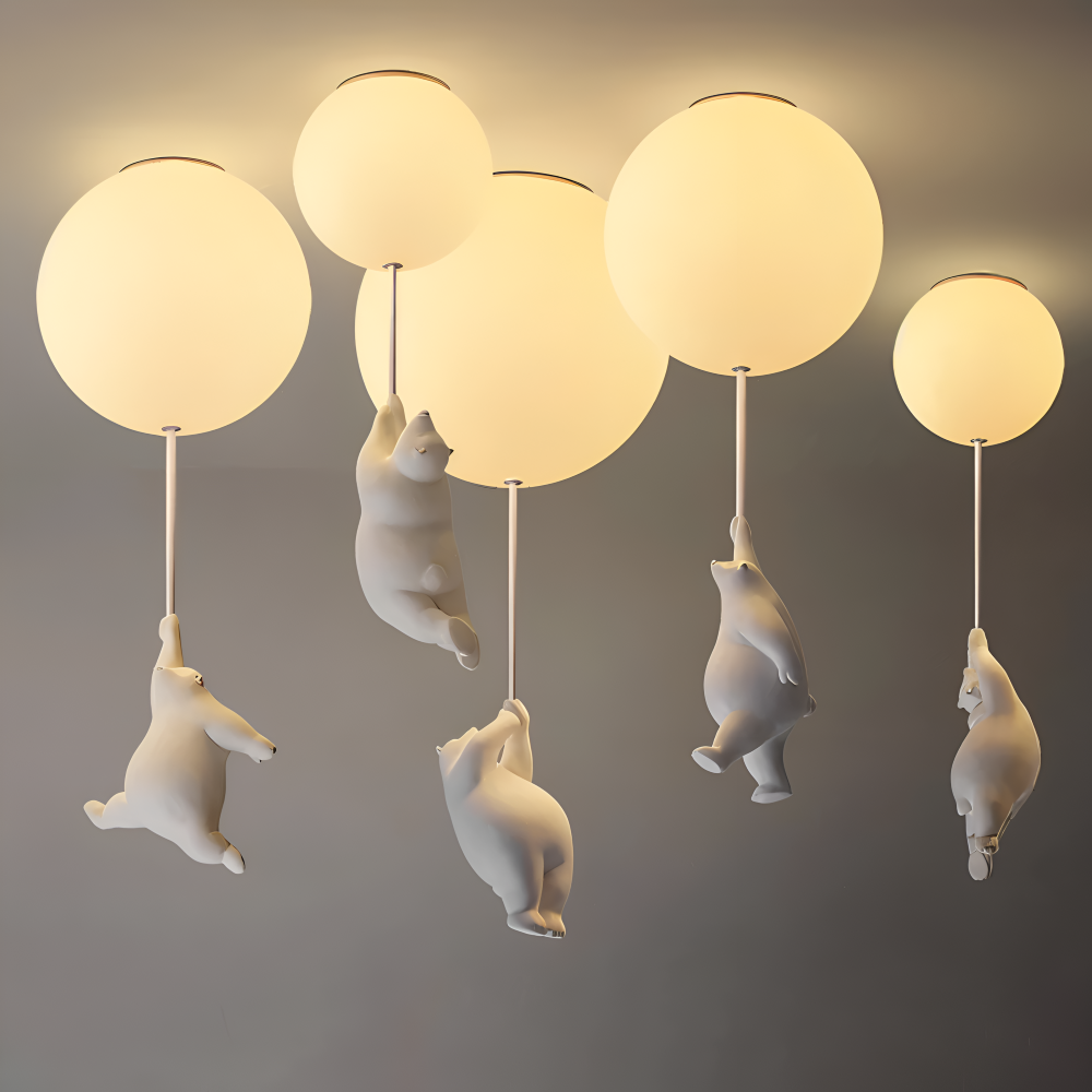 PolarLoon Pendelleuchte - Verspielte Harz & Acryl Weiß Luftballon Bär Hängelampe