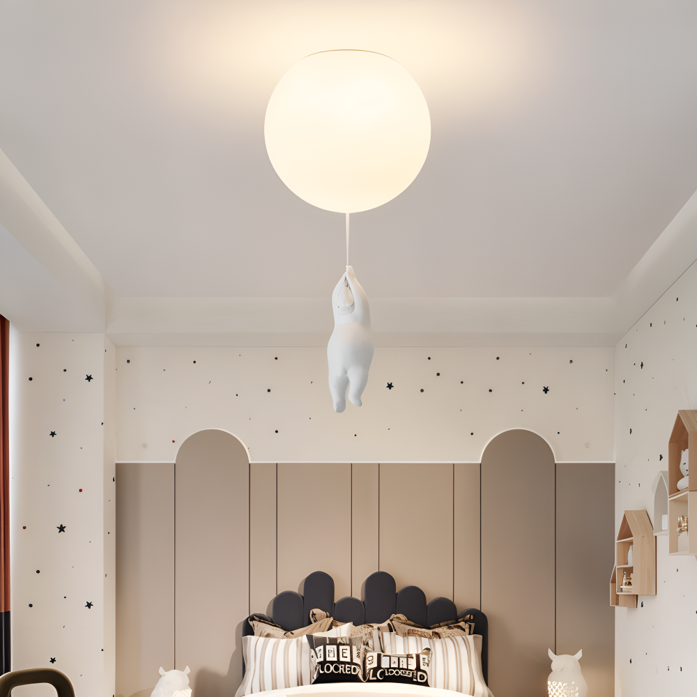 PolarLoon Pendelleuchte - Verspielte Harz & Acryl Weiß Luftballon Bär Hängelampe
