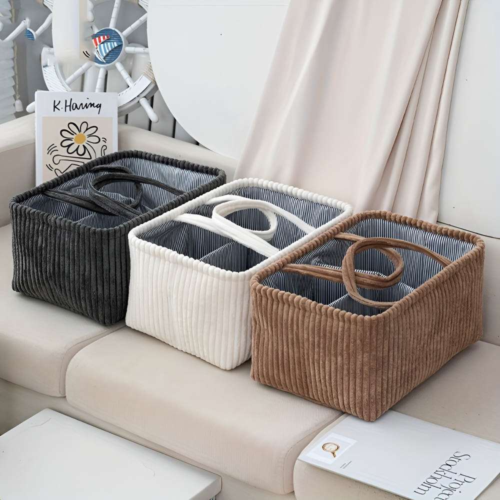 Aufbewahrungskorb aus Polyester (38x26x18cm) – Windelorganizer & Baby-Korb mit Fächern