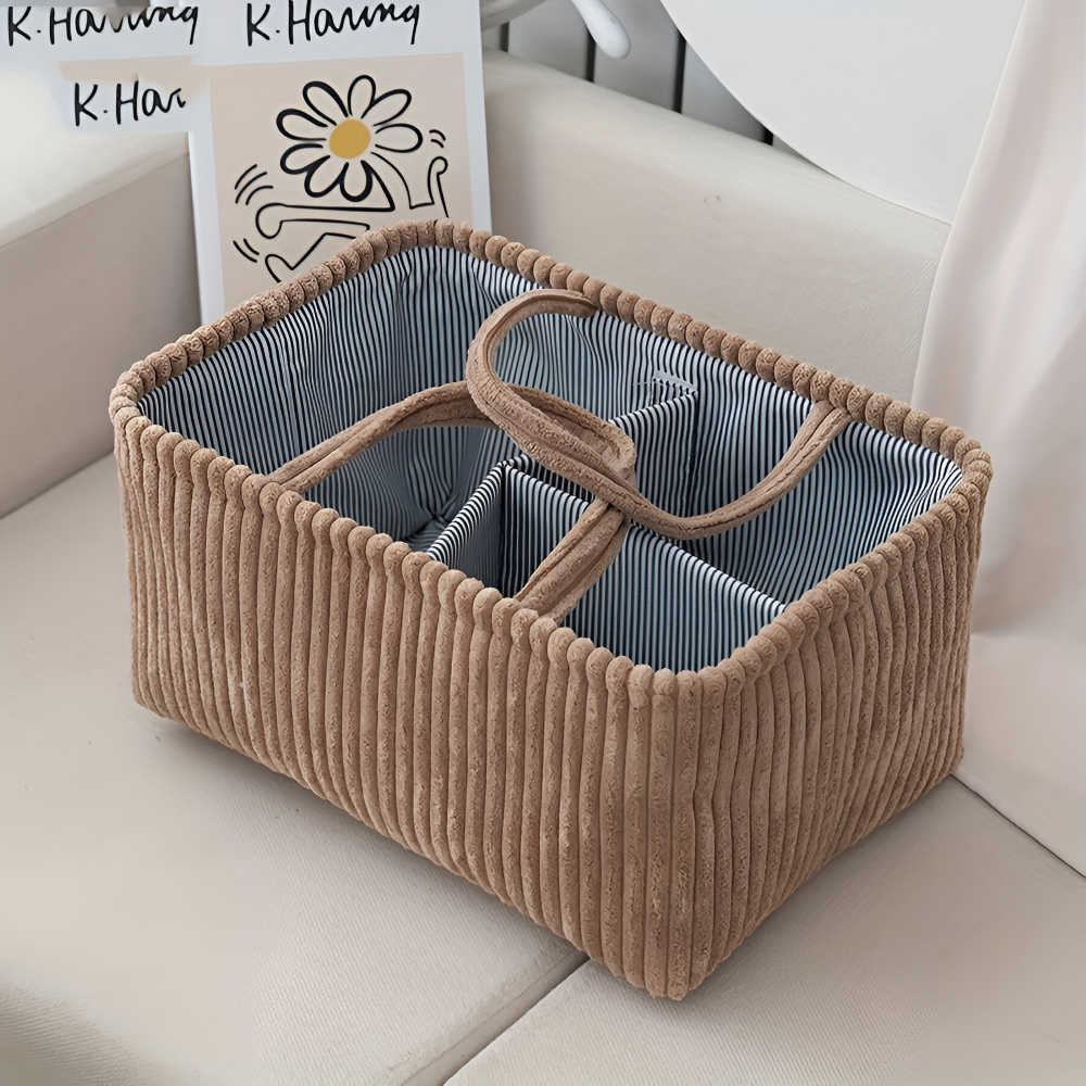 Aufbewahrungskorb aus Polyester (38x26x18cm) – Windelorganizer & Baby-Korb mit Fächern
