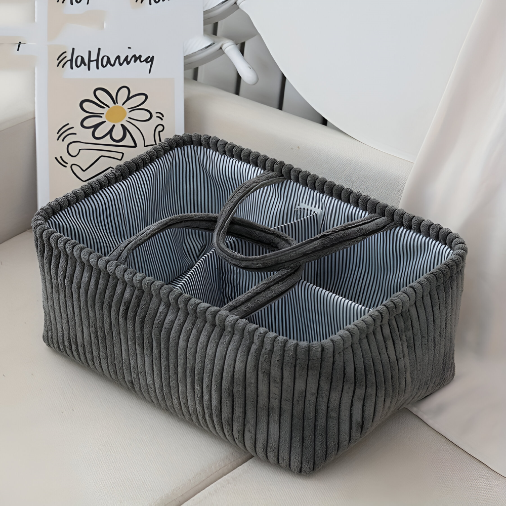 Aufbewahrungskorb aus Polyester (38x26x18cm) – Windelorganizer & Baby-Korb mit Fächern