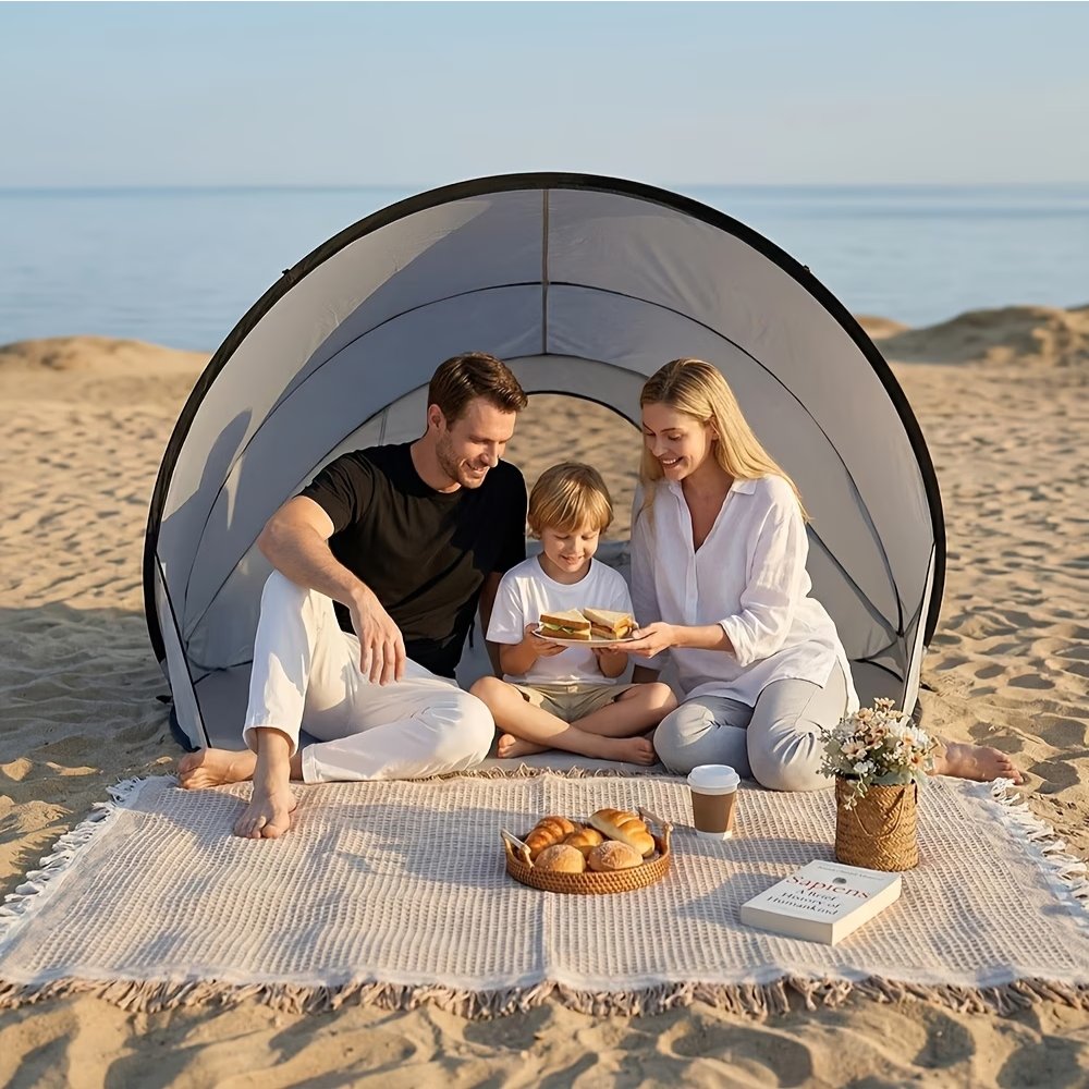 Pop-Up Strandmuschel für 2-3 Personen – Automatisches Strandzelt mit Sonnenschutz, Tragetasche, Heringen & Abspannseilen