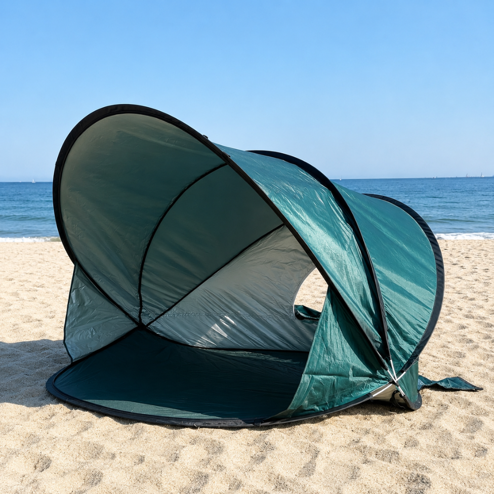 Pop-Up Strandmuschel für 2-3 Personen – Automatisches Strandzelt mit Sonnenschutz, Tragetasche, Heringen & Abspannseilen