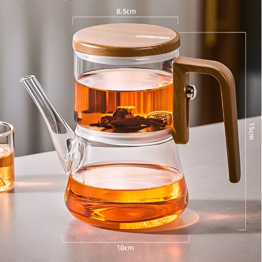 Premium Glasteekanne 760ml – Hitzebeständiges Borosilikatglas mit Magnet-Filtersystem & Holz-Finish