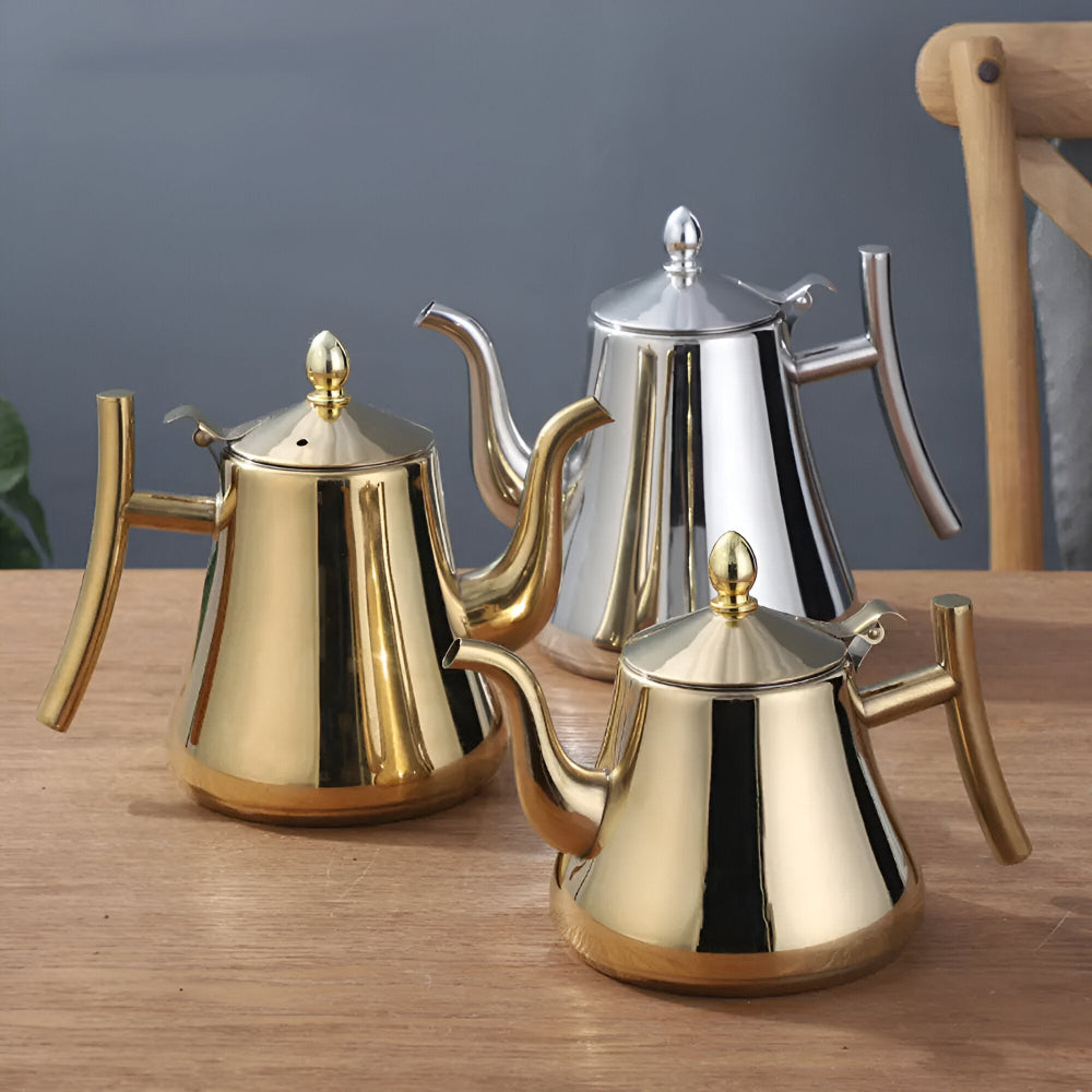 PurePour Teekanne - 1L / 1.5L Gold Teekanne - Edelstahl Teekanne mit Multifunktionsfilter