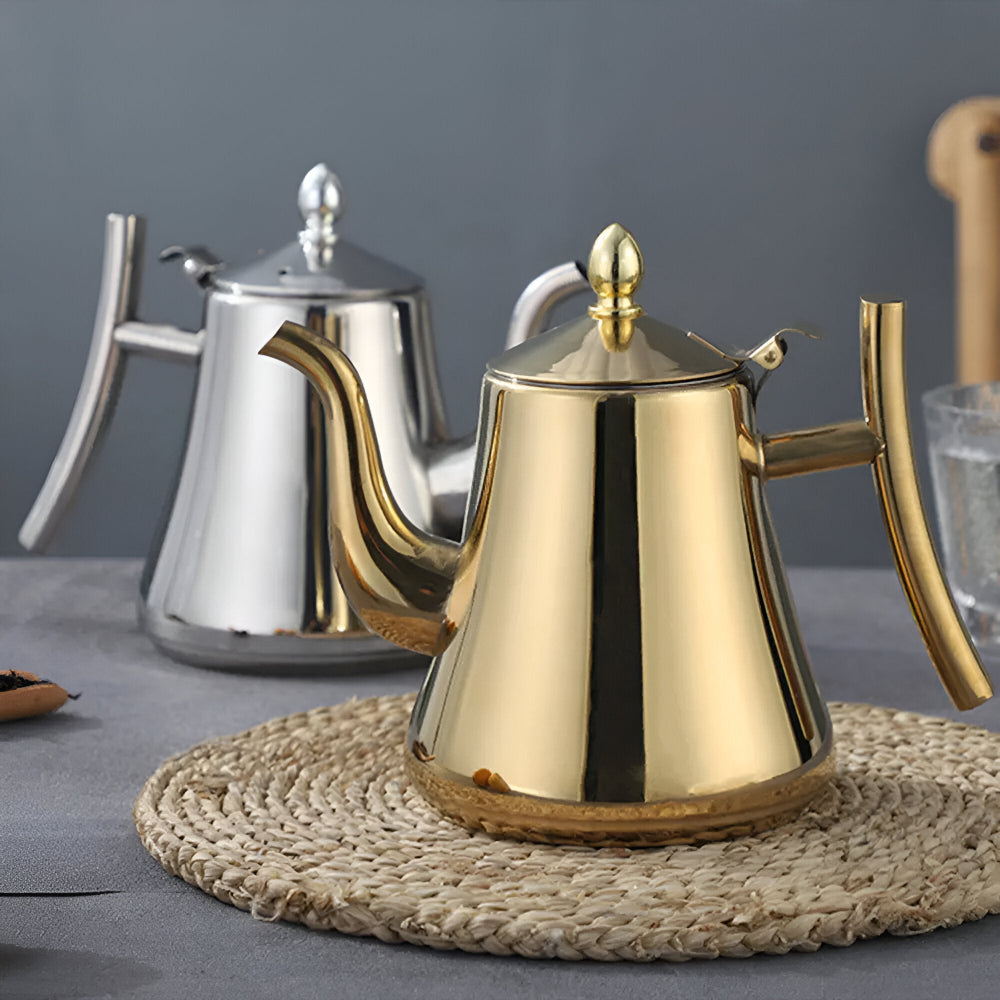 PurePour Teekanne - 1L / 1.5L Gold Teekanne - Edelstahl Teekanne mit Multifunktionsfilter