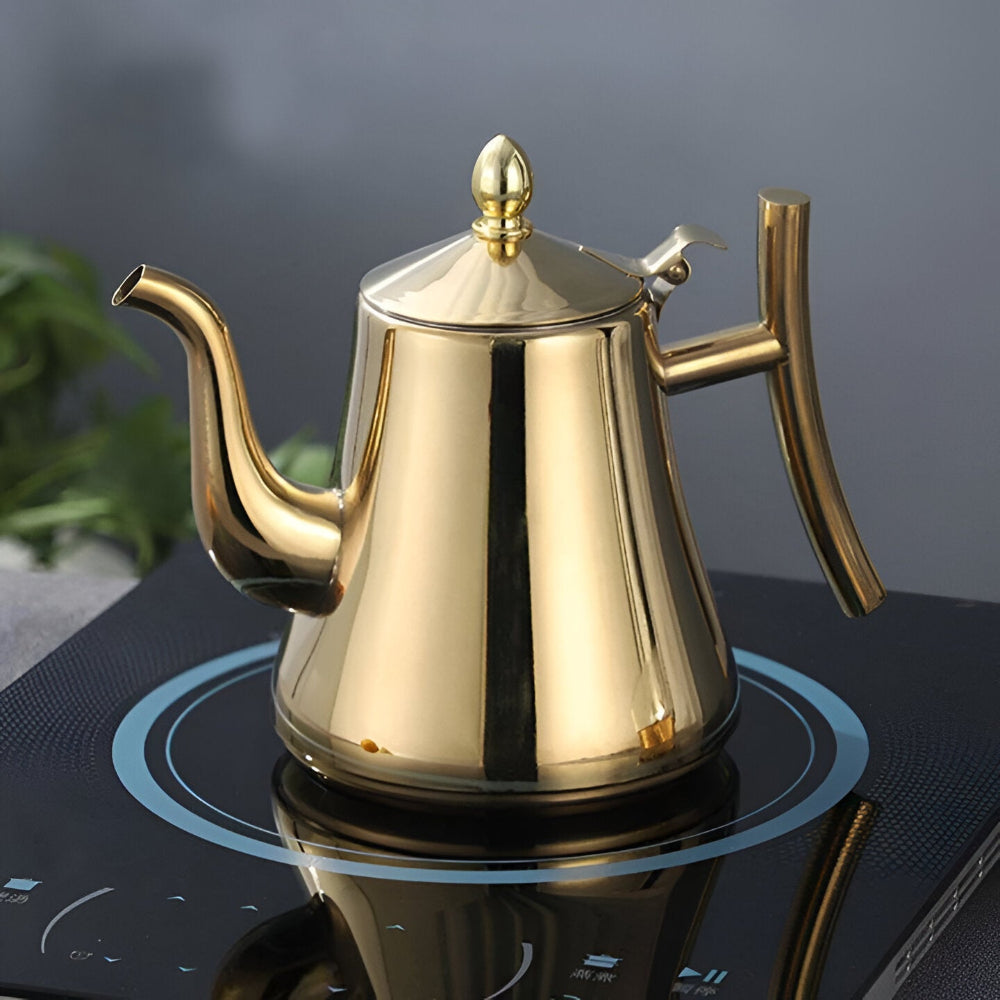 PurePour Teekanne - 1L / 1.5L Gold Teekanne - Edelstahl Teekanne mit Multifunktionsfilter