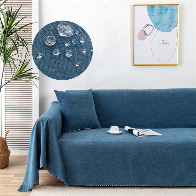 Raffinierter Sofaüberwurf 180x130 cm – Schmutzabweisender Dunkelblauer Cord für die Couch 0