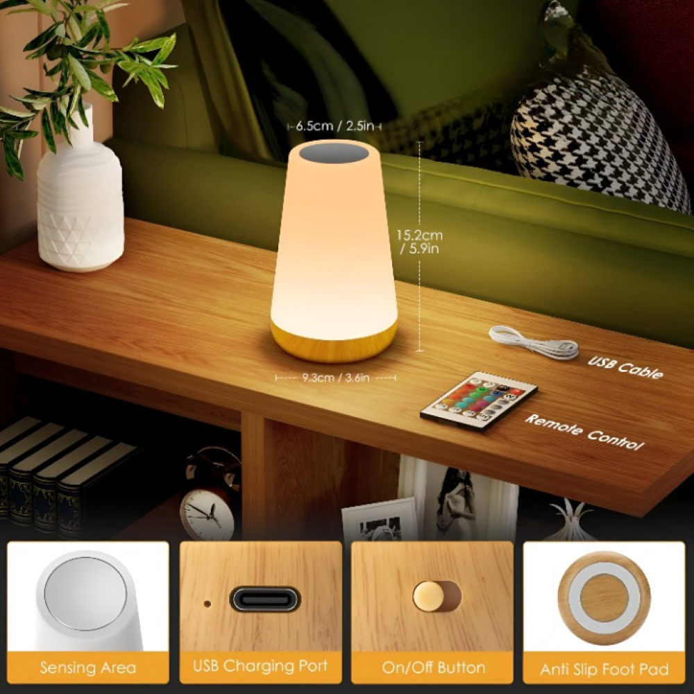 Wiederaufladbare RGB LED Tischlampe mit Fernbedienung - 13 Farben Wechselnde Kabellose Tischlampe