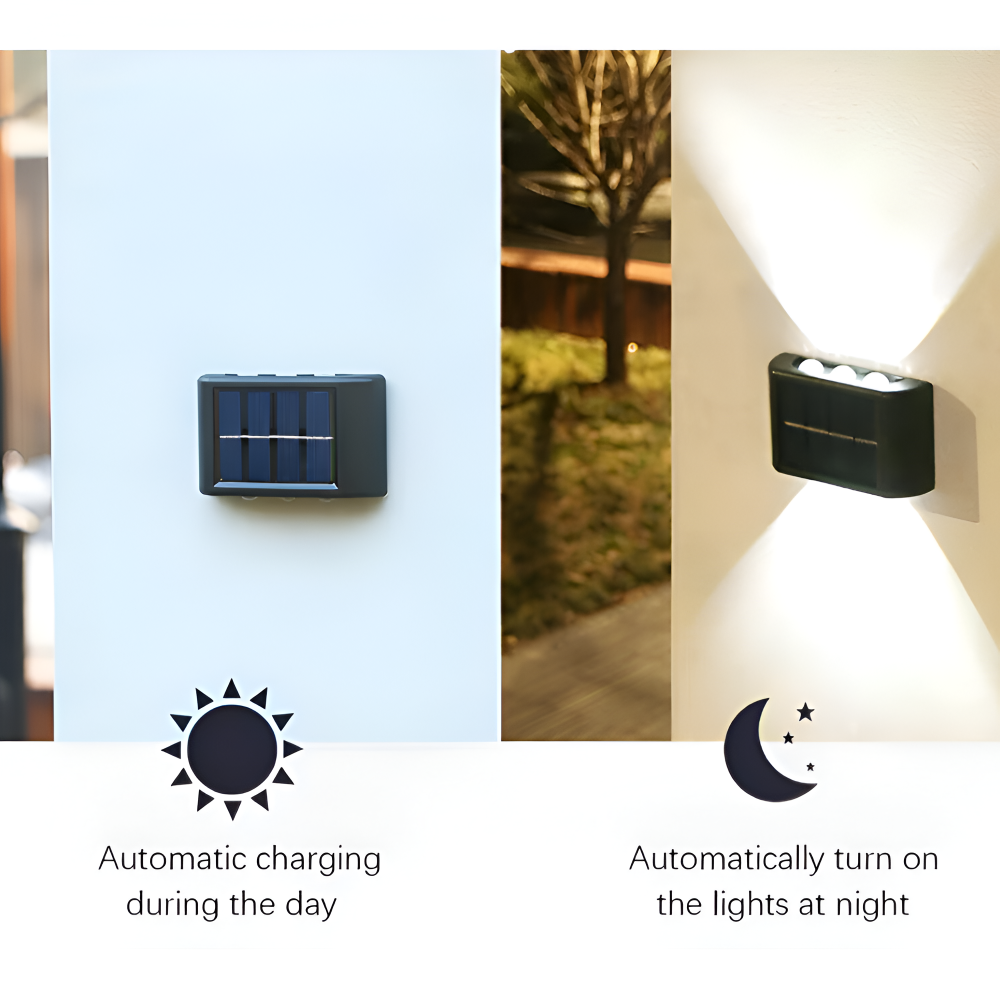 RectaSolaria Wandleuchte - 2/4 Stück IP65 Wasserdichte 6LED Solar Lampe Garten - Auf und Ab Außenbeleuchtung