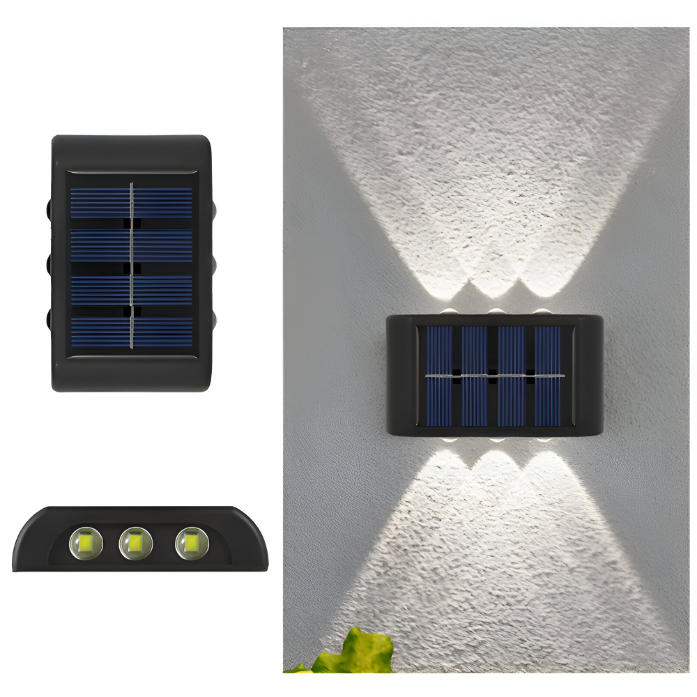 RectaSolaria Wandleuchte - 2/4 Stück IP65 Wasserdichte 6LED Solar Lampe Garten - Auf und Ab Außenbeleuchtung