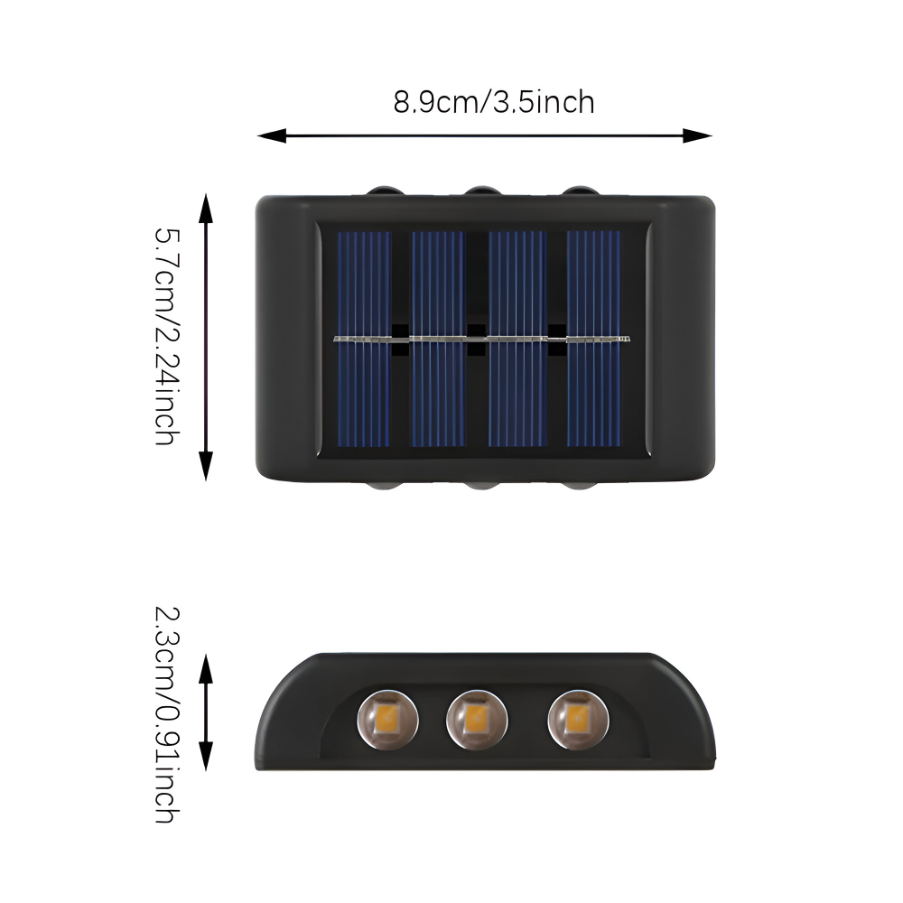 RectaSolaria Wandleuchte - 2/4 Stück IP65 Wasserdichte 6LED Solar Lampe Garten - Auf und Ab Außenbeleuchtung