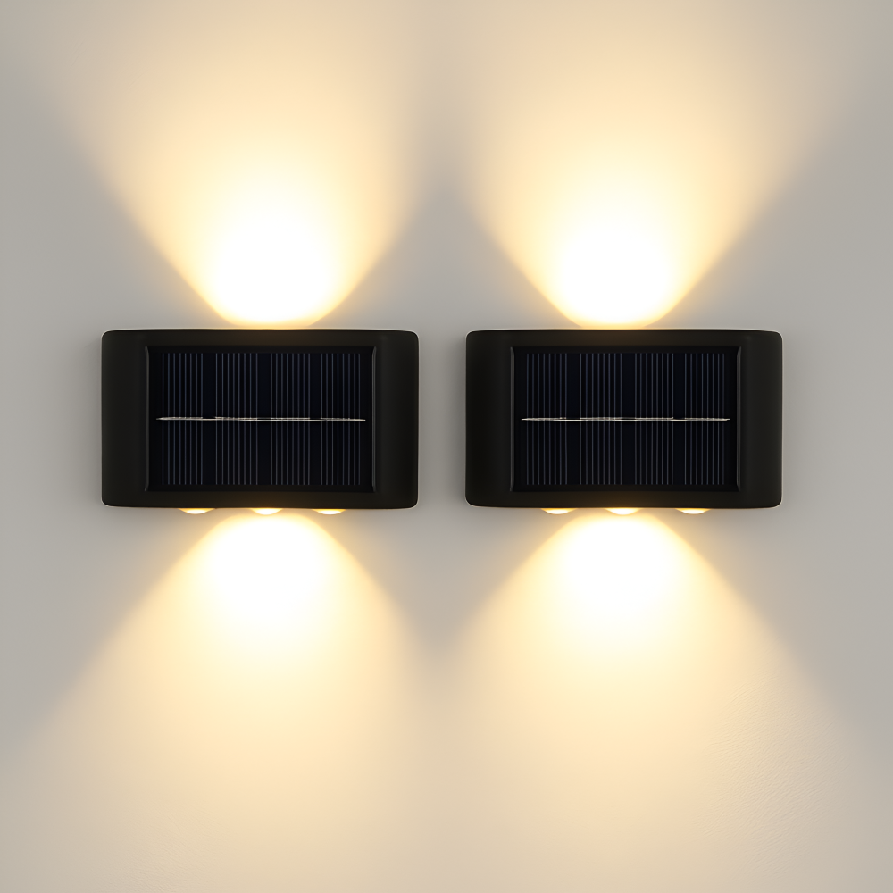 RectaSolaria Wandleuchte - 2/4 Stück IP65 Wasserdichte 6LED Solar Lampe Garten - Auf und Ab Außenbeleuchtung