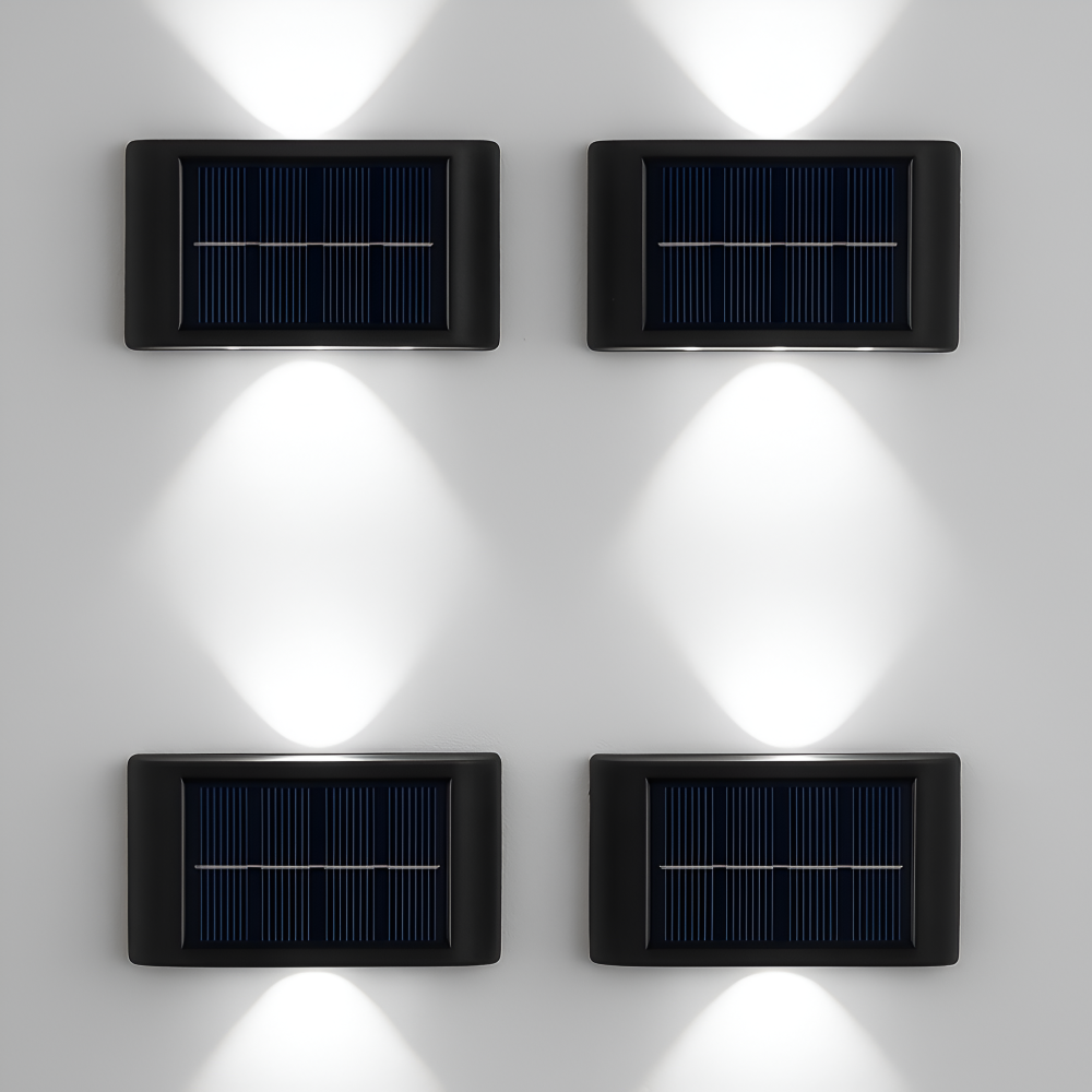 RectaSolaria Wandleuchte - 2/4 Stück IP65 Wasserdichte 6LED Solar Lampe Garten - Auf und Ab Außenbeleuchtung