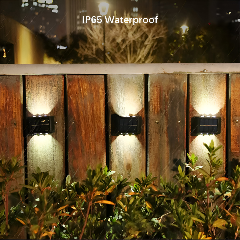 RectaSolaria Wandleuchte - 2/4 Stück IP65 Wasserdichte 6LED Solar Lampe Garten - Auf und Ab Außenbeleuchtung