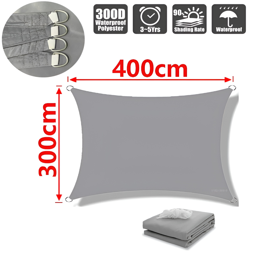 Rechteckiges 300D Polyester Sonnensegel – Wasserdicht & UV-Beständig - 180 g/m², Grau/Beige