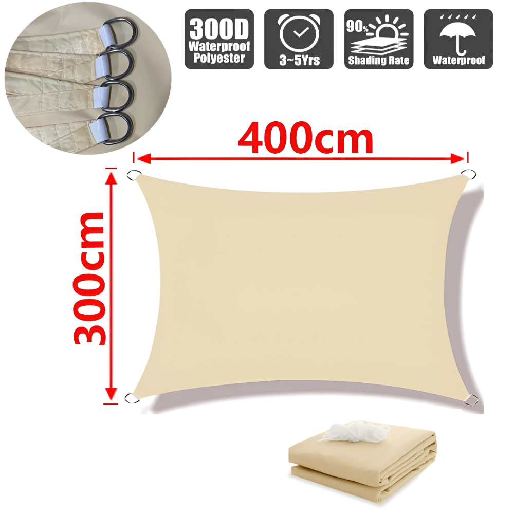 Rechteckiges 300D Polyester Sonnensegel – Wasserdicht & UV-Beständig - 180 g/m², Grau/Beige