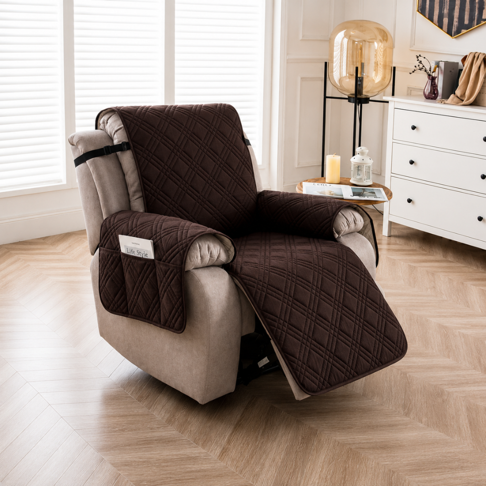 Relaxsessel Schonbezug Wasserdicht & Rutschfest – Gesteppter Sesselschoner mit Taschen für TV-Sessel & Recliner