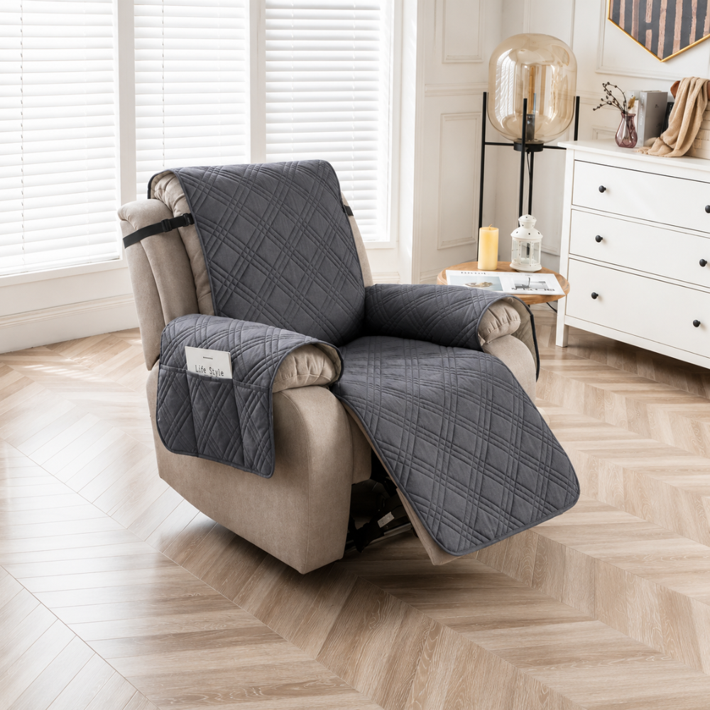 Relaxsessel Schonbezug Wasserdicht & Rutschfest – Gesteppter Sesselschoner mit Taschen für TV-Sessel & Recliner