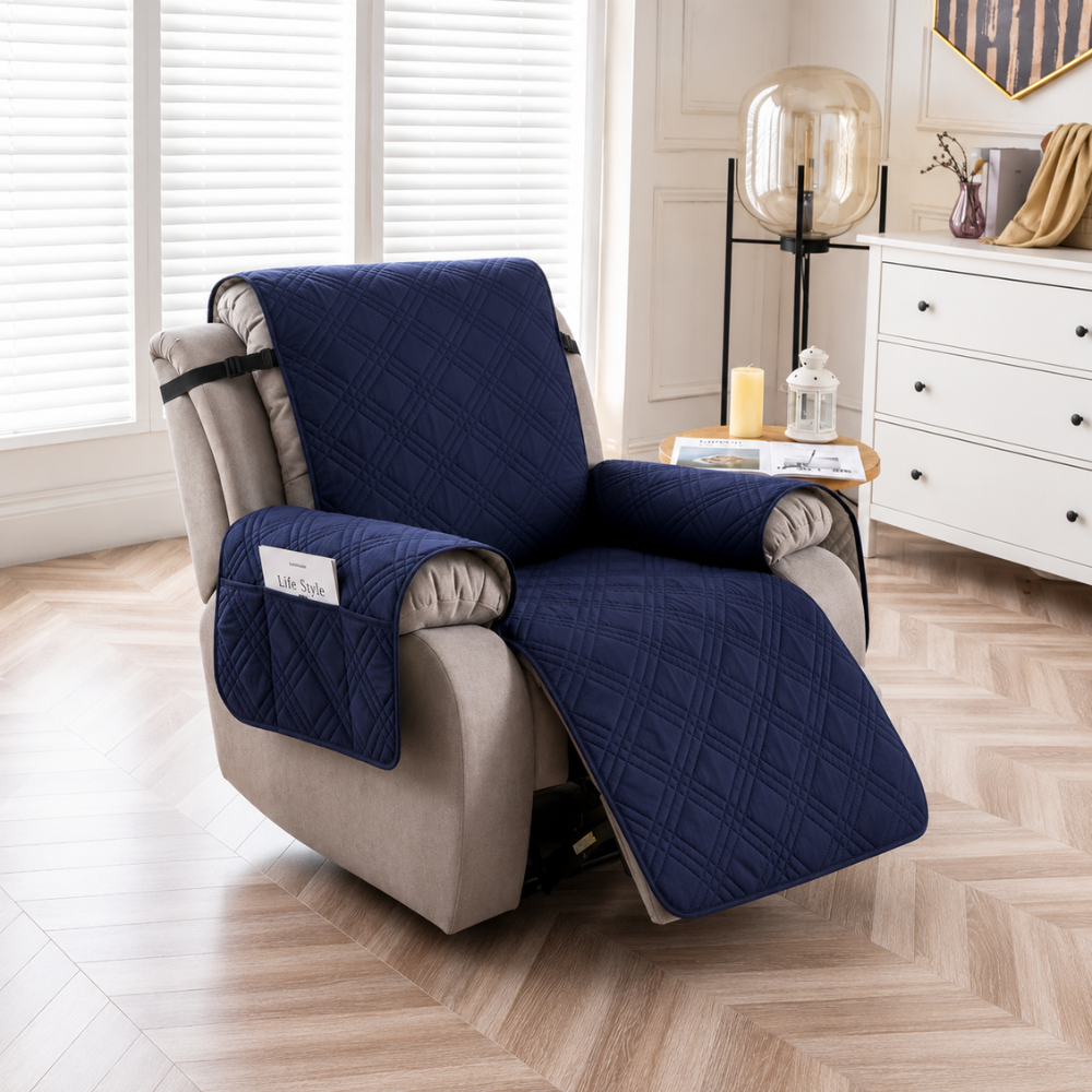 Relaxsessel Schonbezug Wasserdicht & Rutschfest – Gesteppter Sesselschoner mit Taschen für TV-Sessel & Recliner