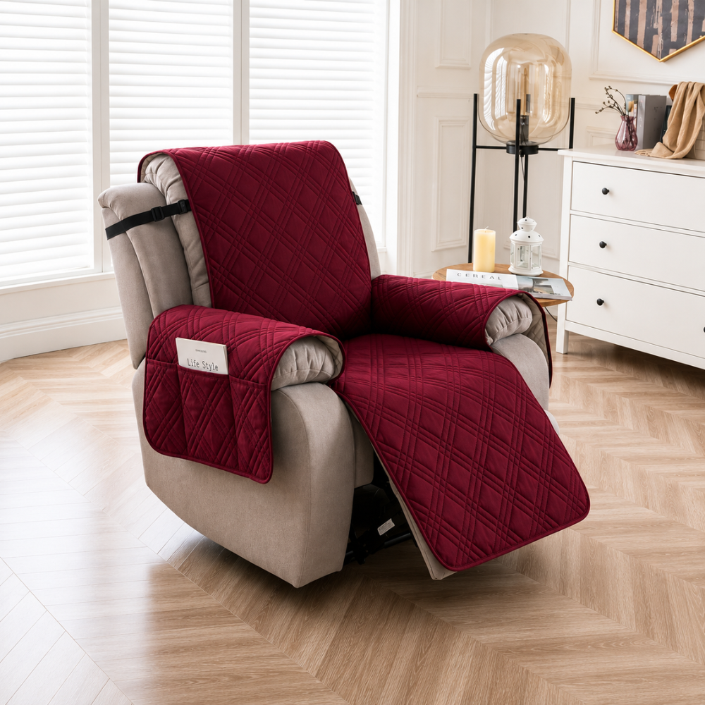 Relaxsessel Schonbezug Wasserdicht & Rutschfest – Gesteppter Sesselschoner mit Taschen für TV-Sessel & Recliner