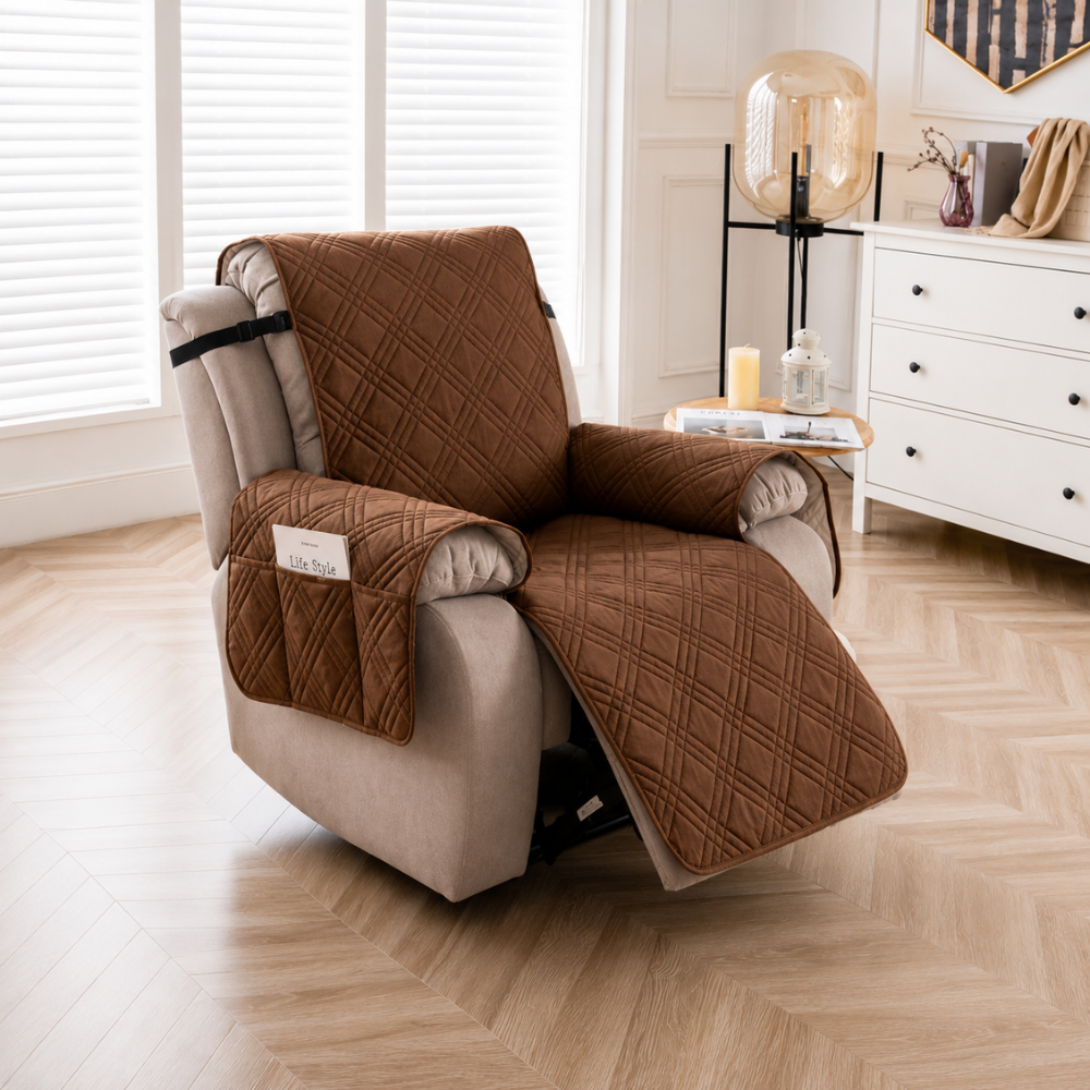 Relaxsessel Schonbezug Wasserdicht & Rutschfest – Gesteppter Sesselschoner mit Taschen für TV-Sessel & Recliner