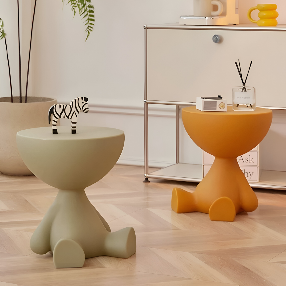 Runder Creme Beistelltisch - Schwarzer Runder Couchtisch - Niedlicher Plastikbeistelltisch