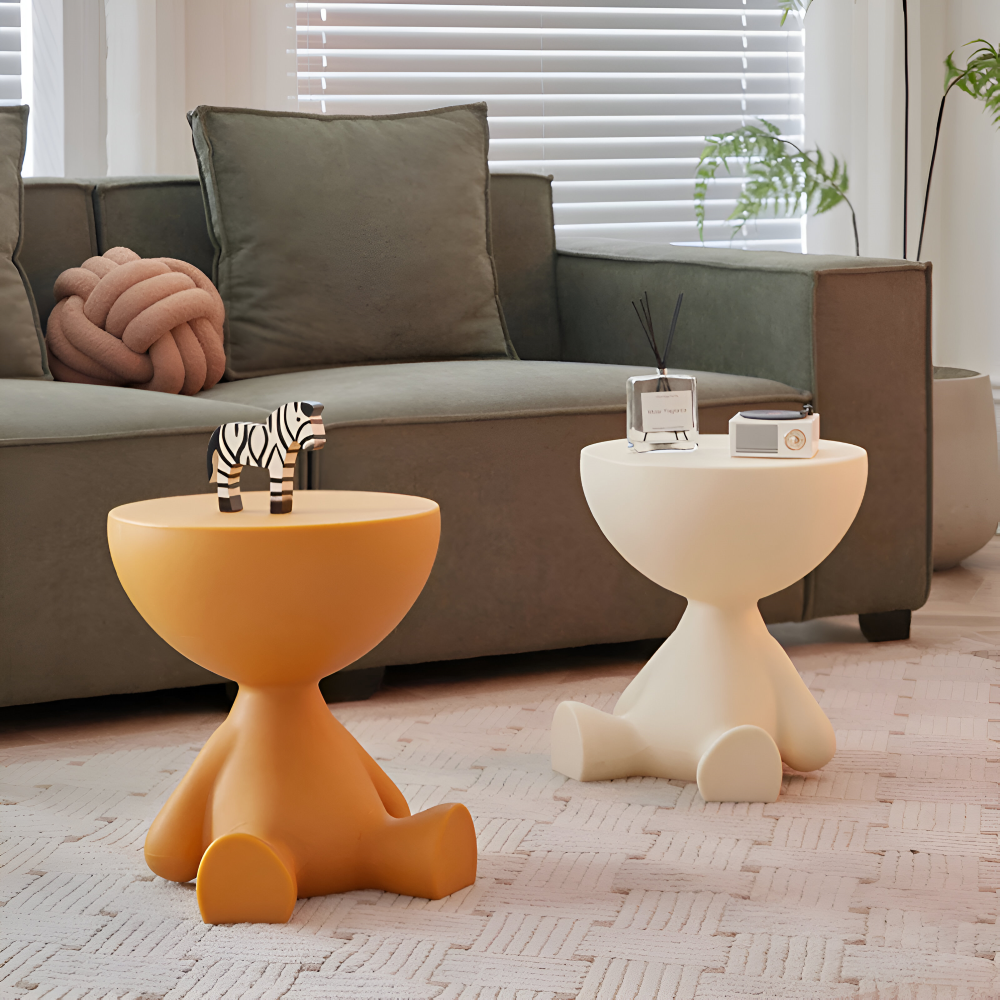 Runder Creme Beistelltisch - Schwarzer Runder Couchtisch - Niedlicher Plastikbeistelltisch