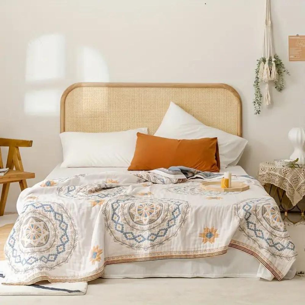 Ruhige Mandala Überwurfdecke | 100% Baumwolle, Boho-Design 0