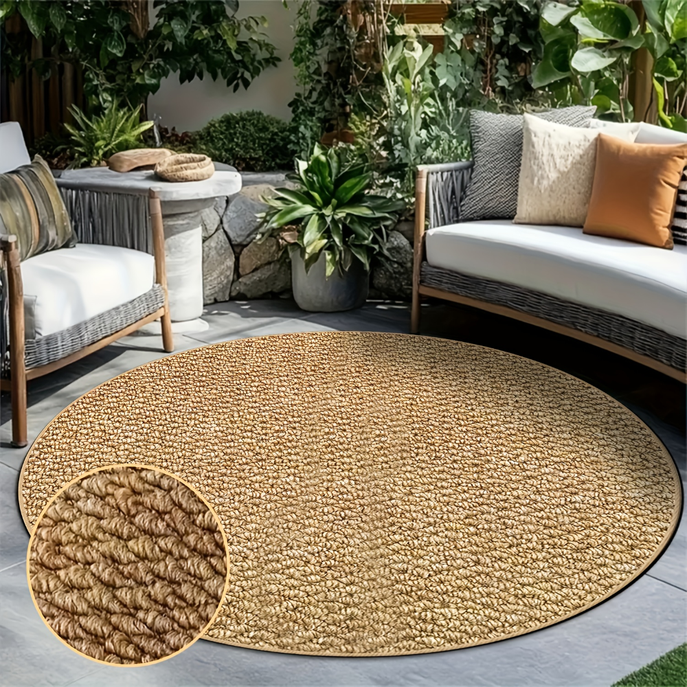 Runder Strickteppich aus Polyester – Weicher Boho-Teppich für Schlafzimmer & Wohnzimmer – 800g/m² – Einfarbig, Waschbar