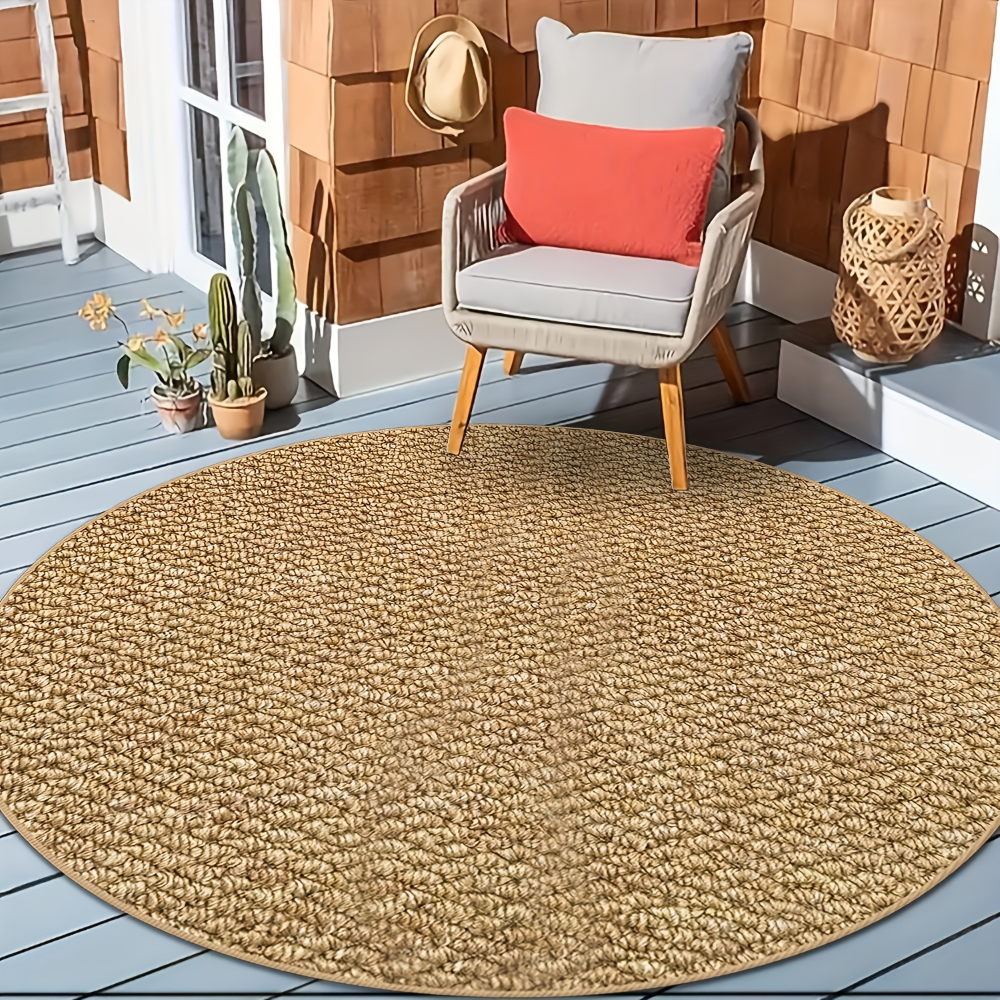 Runder Strickteppich aus Polyester – Weicher Boho-Teppich für Schlafzimmer & Wohnzimmer – 800g/m² – Einfarbig, Waschbar