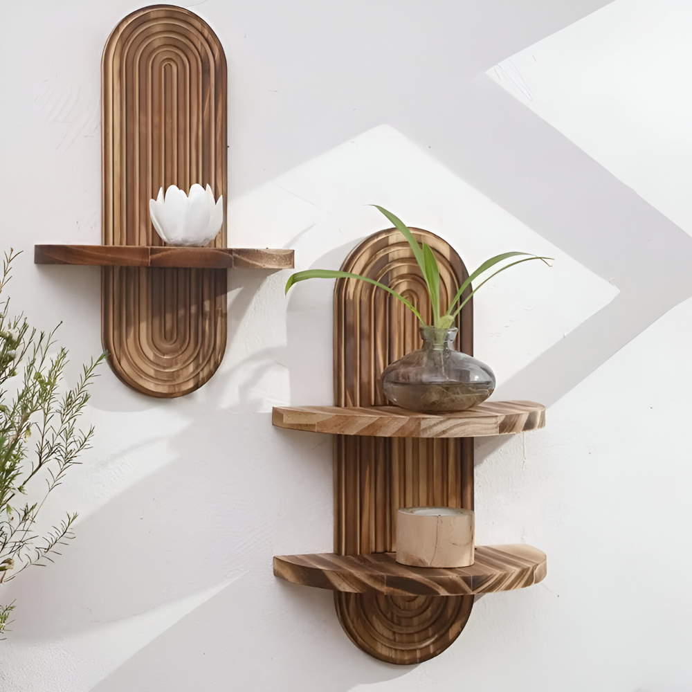Rustikale Geometrische Holz Wandregale - Bohemian Wohnaccessoire