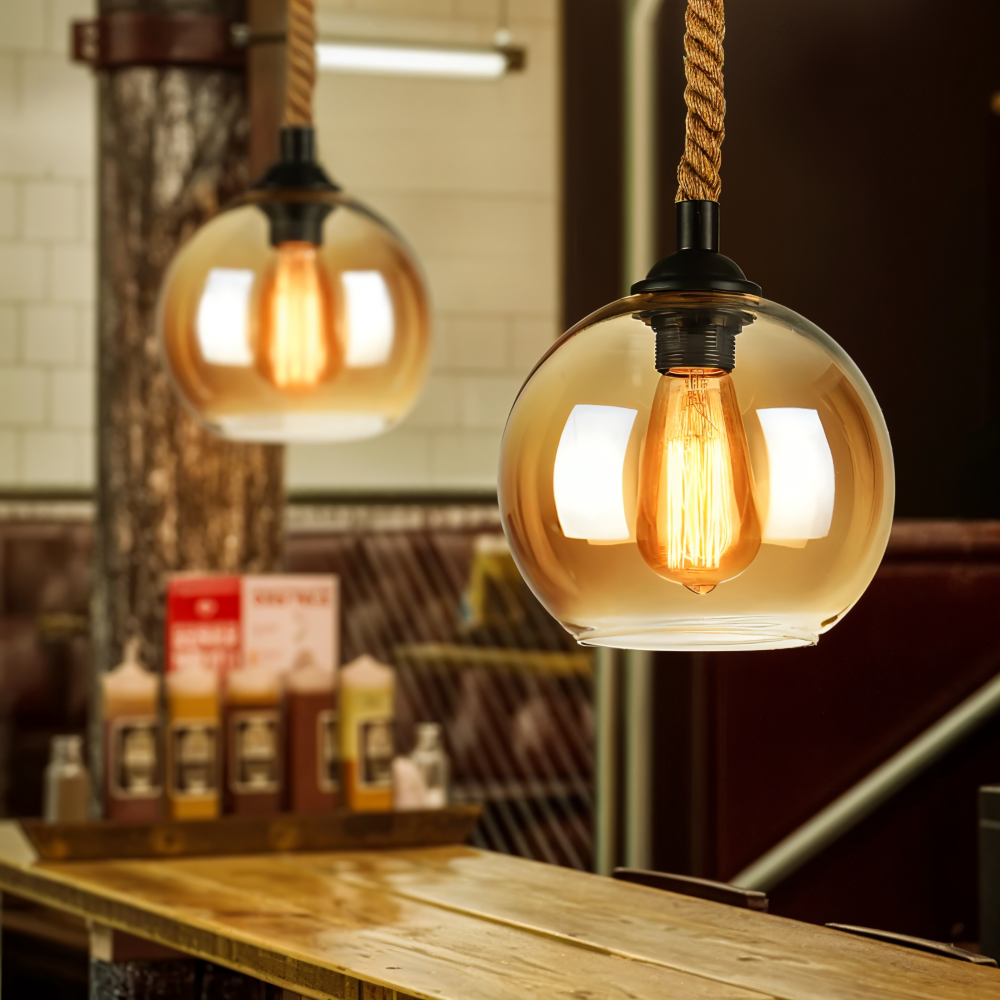 Rustikale OrbLight - Rope Glaskugel Pendelleuchte - Vintage-Hängelampe