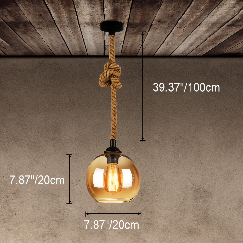 Rustikale OrbLight - Rope Glaskugel Pendelleuchte - Vintage-Hängelampe