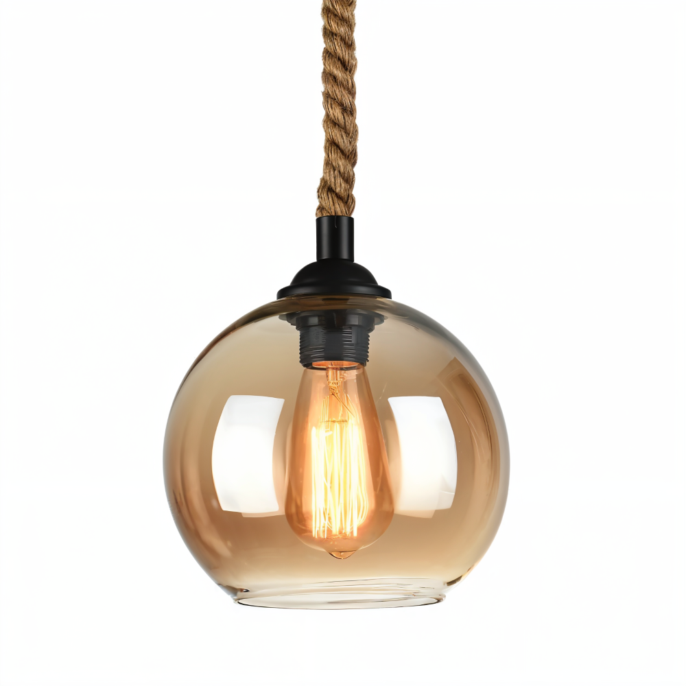 Rustikale OrbLight - Rope Glaskugel Pendelleuchte - Vintage-Hängelampe