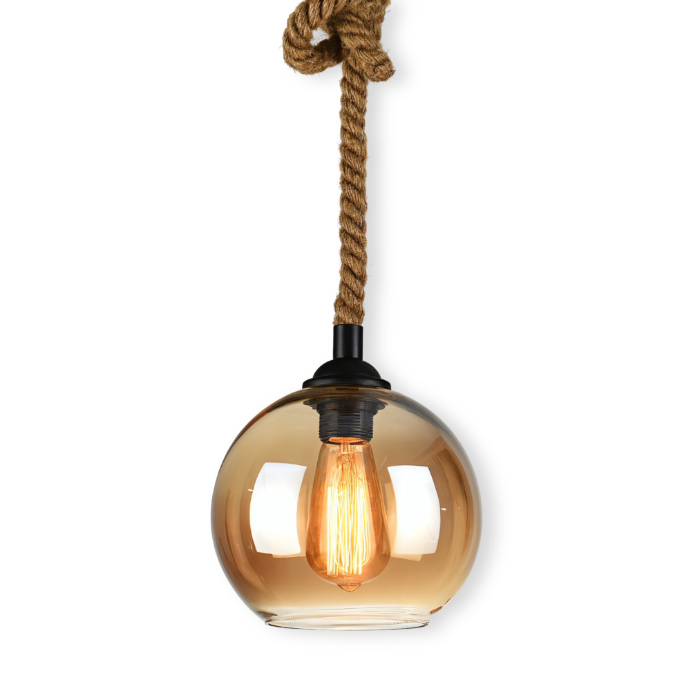 Rustikale OrbLight - Rope Glaskugel Pendelleuchte - Vintage-Hängelampe