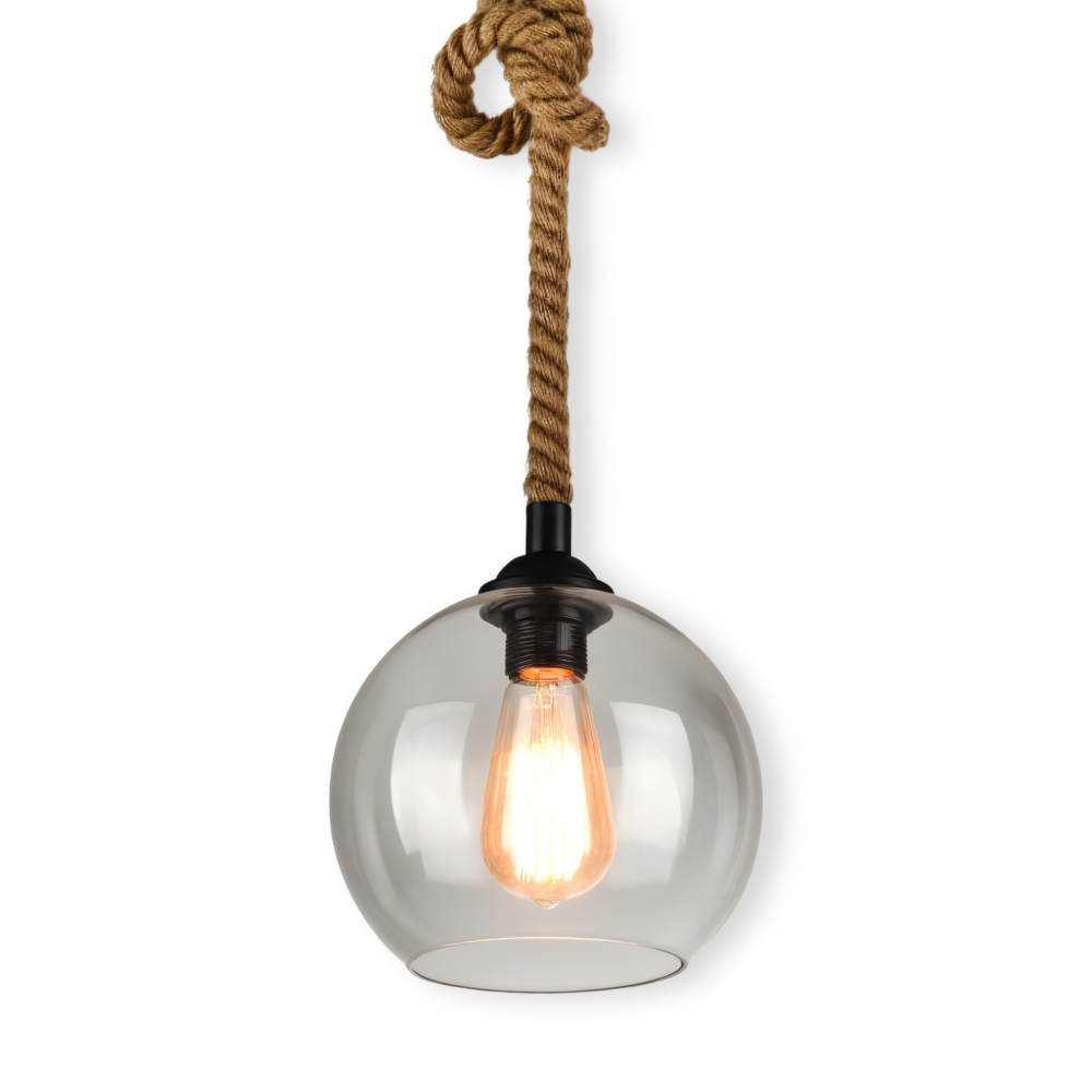 Rustikale OrbLight - Rope Glaskugel Pendelleuchte - Vintage-Hängelampe