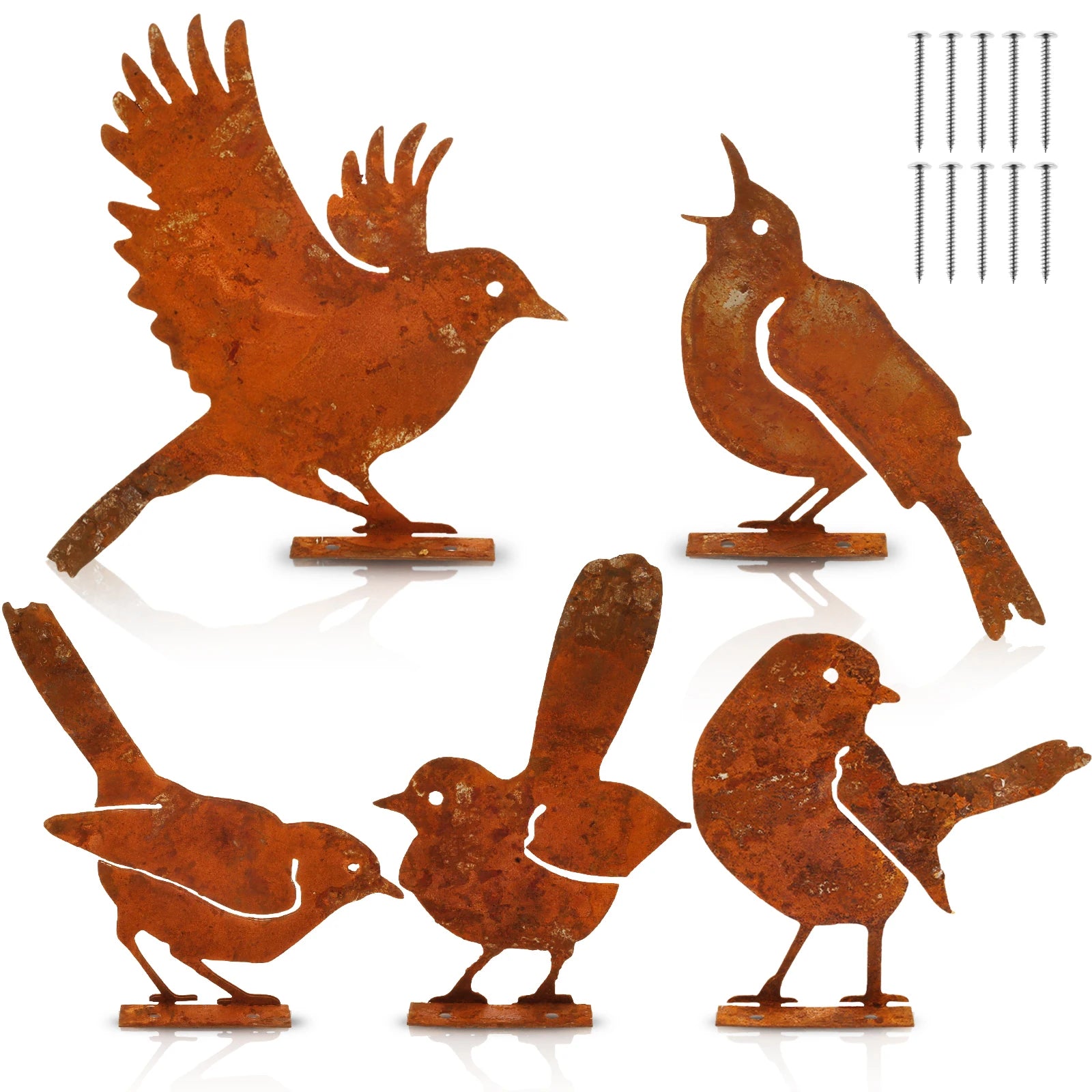 Rustikale Metall Vogelstatuen - 5-teiliges Set für Garten Dekoration in Rostoptik 6