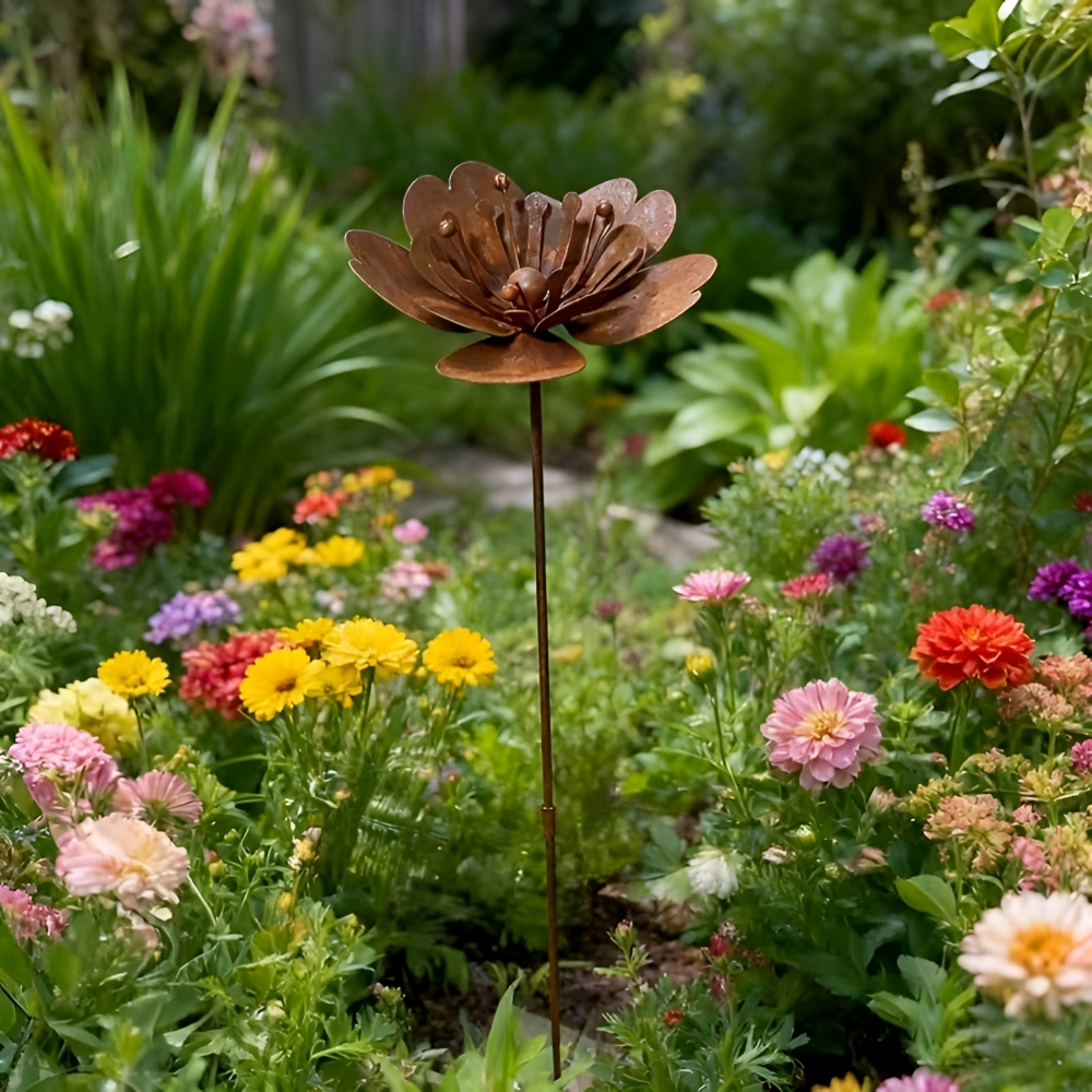 Rustikaler Gartenstecker - Hochwertiger Rost Metall Blume mit Teelicht für Garten Dekor