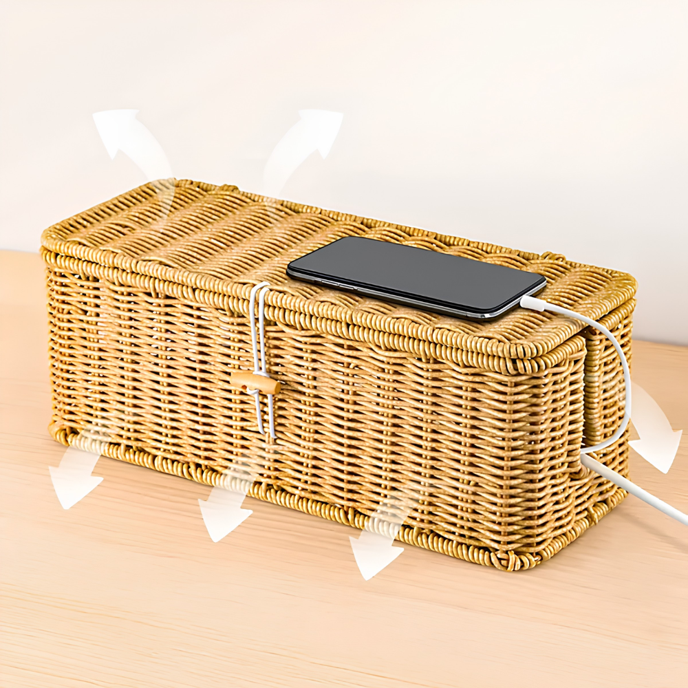 Rustré Kabelbox | Rustikales Design, Praktische Organisation, 31,5 x 13 x 13 cm